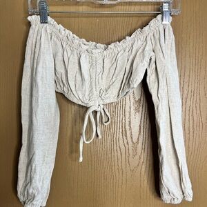 Adika Beige Off-Shoulder Crop Top